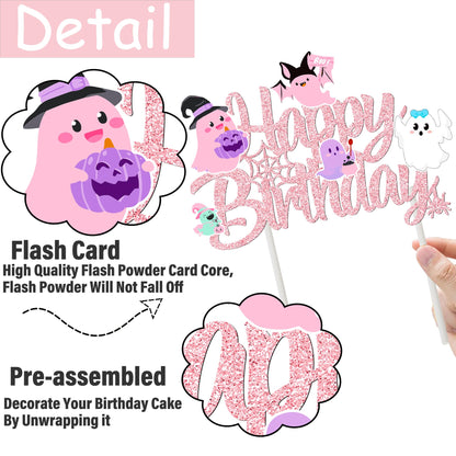 Ghost Birthday Cake Topper Pink Glitter Halloween Birthday Party Decorations Lovely Ghost Cake Picks Ghosts Theme Cake Decorations for Happy Boo Day Party Supplies