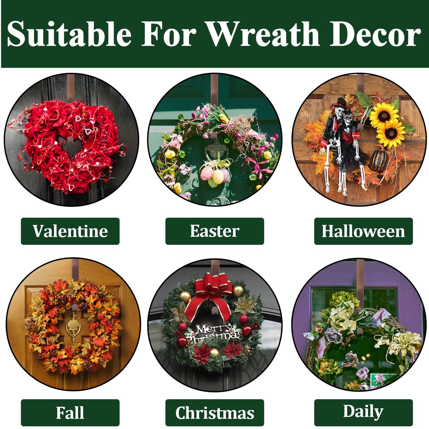 ZMCINER Wreath Hanger for Front Door, Adjustable Wreath Hanger from 15 to 25 Inches, 20 lbs Larger Door Upgrade Christmas Fall Wreaths Decorations Hook (Bronze)