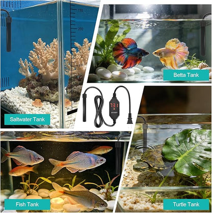 YOFOTHS Mini Aquarium Heater Alumina Ceramic, 50W Digital Display Thermostat, Compact Thumb-Size Fish Tank Heater with Temperature Control for 5-10 Gallon Betta Tanks (50W)