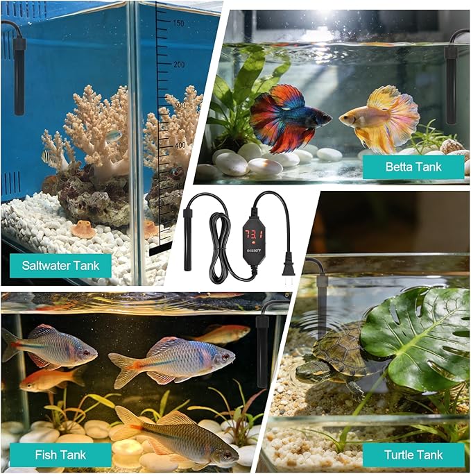 YOFOTHS Mini Aquarium Heater Alumina Ceramic, 25W Digital Display Thermostat, Compact Thumb-Size Fish Tank Heater with Temperature Control for 3-5 Gallon Betta Tanks (25W)