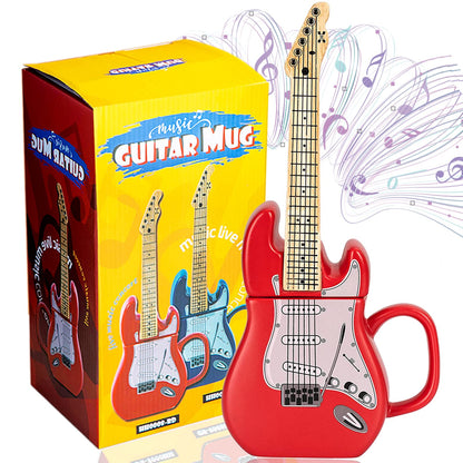 LUCYLANKER Electric Guitar Shaped Ceramic Mug, Novelty Music Themed Coffee Cup, Creative Drinkware for Tea, Funny Birthday, Halloween, Christmas Gift for Musicians & Rock Lovers, 15 oz (Red)