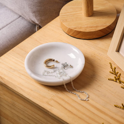 Natural Marble Travertine Ring Dish Jewelry Tray 5.5" for Women, Marble Trinket Dish for Key Earring Nightstand, Mother's Day Engagement Birthday Gift - Italian White