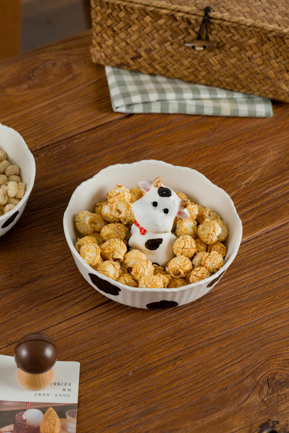 DIHOclub Decorative Ceramic Candy Bowl - Snack Serving Dish for Pistachios, Nuts, Candies, Jewelry Storage, Perfect for Holidays, Parties, and Gifts, 6 Inches(White Cow)