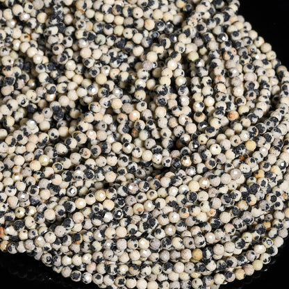 Song Xi 180pcs 2mm Natural Dalmatian Gemstone Beads Faceted Round Loose Stone Beads for Jewelry Making