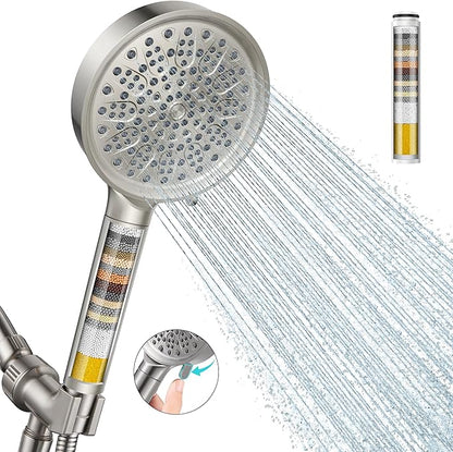 Cobbe Filtered Shower Head with Handheld, High Pressure 6 Spray Mode Showerhead with Filters, Water Softener Filters Beads for Hard Water - Remove Chlorine - Brushed Nickel