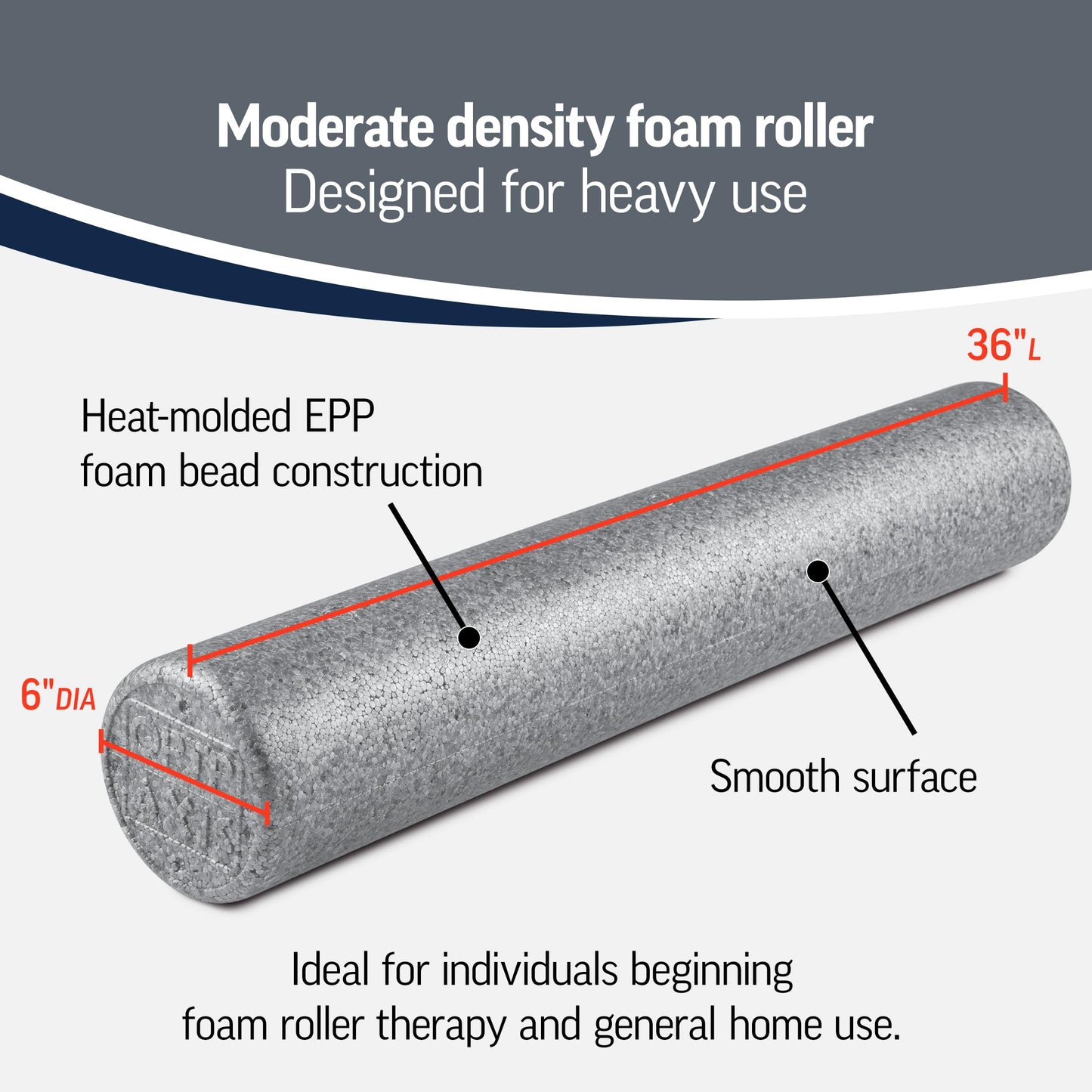 OPTP Silver AXIS Foam Roller, Moderate Density for Sports Medicine, Physical Therapy, Pilates, Yoga - Myofascial Release on Trigger Points (Silver Moderate Density, 36" x 6" Round)