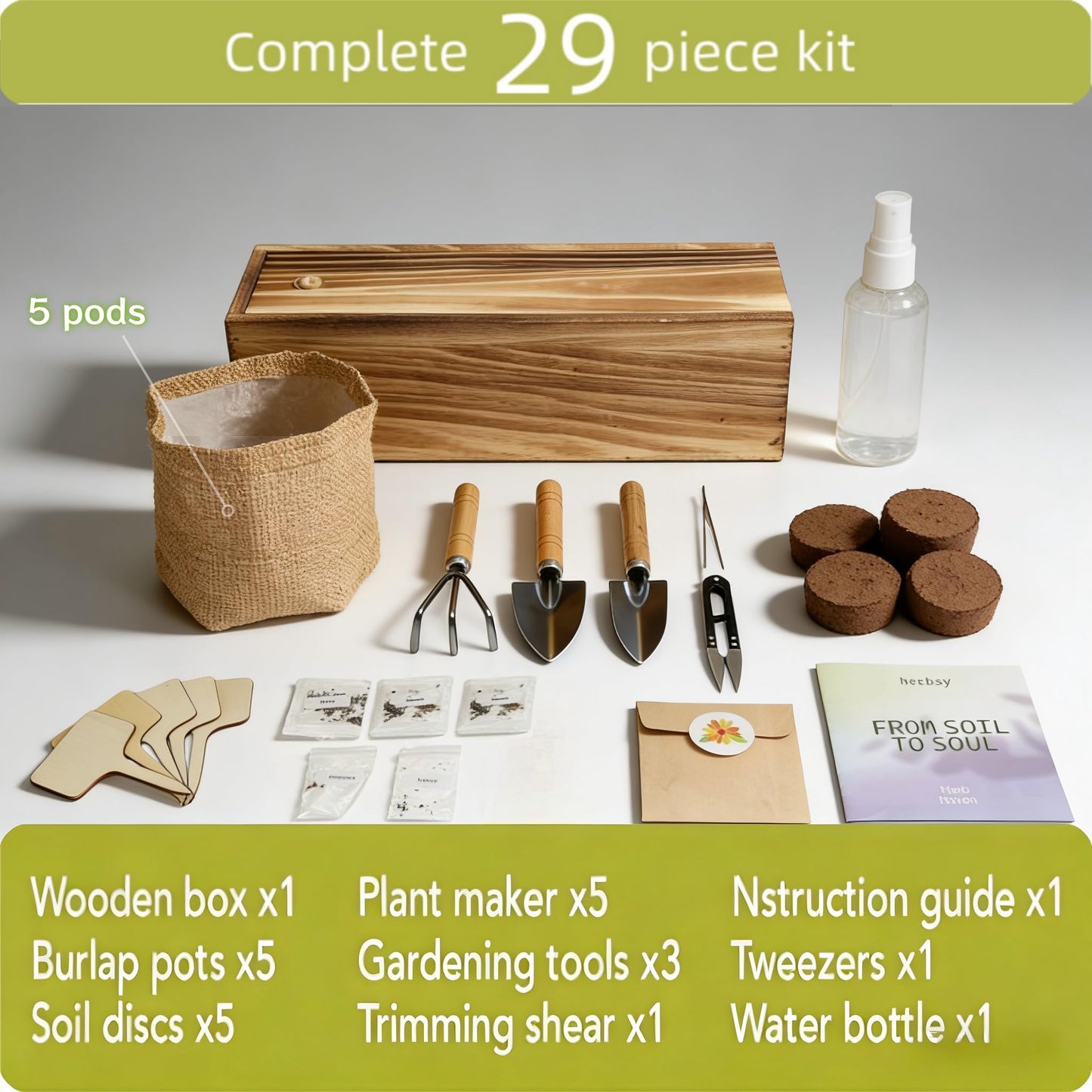 5 Herb Garden Kit with Wooden Box – Basil, Thyme, Parsley, Rosemary, Mint – Windowsill Herb Garden for Kitchen – Mother’s Day Gift for Mom, Gardening Gift for Women – Birthday Housewarming