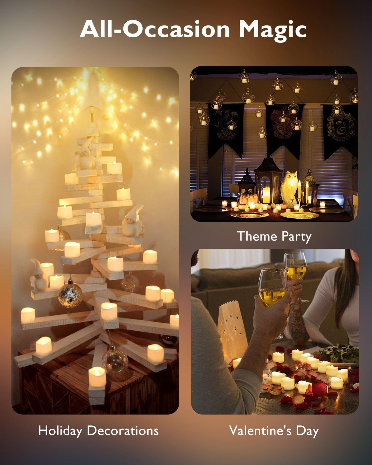 Homemory 48-Pack Novelty Flickering Flameless Tea Lights Candles, 200+Hours Battery-Operated LED Fake Candles for Wedding Table Centerpieces,Proposal,Anniversary, White Base, Ø1.5'' × H1.3''