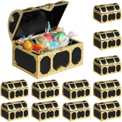 Veemoon 12 Pack Pirate Chest Storage Boxes Plastic Mini Treasure Chests 2.95X2.12X1.96In Waterproof Decorative Pirate Sugar Box for Party Favors Cake Decorations and Kids Pretend Play
