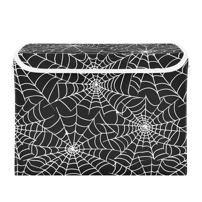 Bolaz Storage Bins with Lids and Handles,Halloween Gray Spider Web Storage Box Basket with Cover Collapsible Organizer Containers for Home Closet, Shelves