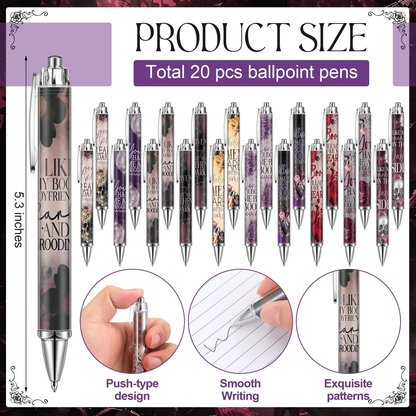 Affrolling 60 Pcs Dark Romance Bookmarks and Pens Merch Double Sided Romance Smutty Spicy Book Lover Gifts Romantasy Skeleton Page Marker Clip Gifts for Women Teachers Reading