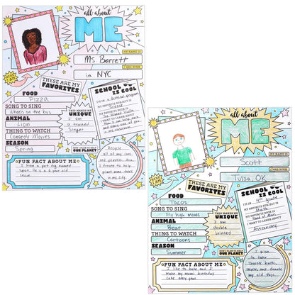 Infinite Curiosity All About Me Posters Elementary Classroom 30-Pack - 17 x 22 In Multicolor - Teacher Supplies & Student Introductions - Star of the Week Display - Classroom Decor Essentials