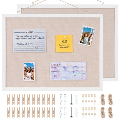OWLKELA 13.3"x17.7" inch Bulletin Board with Linen 2 Pack, White Wood Style Frame, with 20 Pushpins, Linen Cork Board, Ideal for School, Home & Office