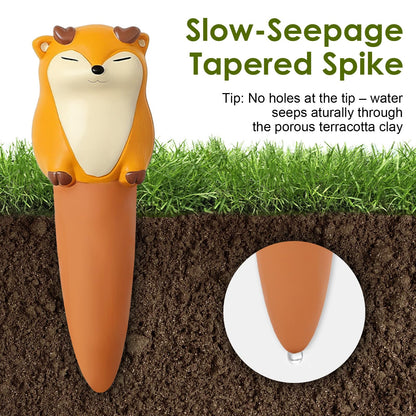 MCleanPin 4 Pack Plant Watering Spikes and Globes Handmade Terracotta Self-Watering Planter Insert Automatic Plant Waterer Devices for Indoor Outdoor Plants (Forest Animals)