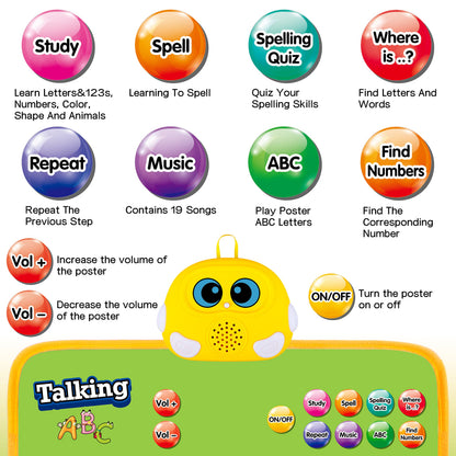 Electronic Alphabet Wall Chart, Talking ABC, 123s, Music Poster, Kids Montessori Toys for Toddlers 2-4, Interactive Educational Toddler Toy, Learning Gift for Age 1 2 3 4 5 Year Old Boys Girls - Green