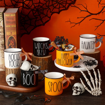 Suttmin Halloween Mini Coffee Mugs Set of 6 Pumpkin Ghost Witch Mini Coffee Cups Tiered Tray Decor for Halloween Kitchen Bar Coffee Decoration Centerpiece Housewarming Gift