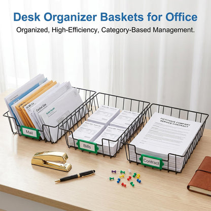 12 Pack Desk Drawer Organizer Letter Tray – Stackable Metal Mesh Wire Paper Trays | A4 Paper Document Desk Basket with Smooth Edges | Rust Proof Storage Tray for Home Office School Desk