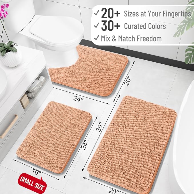 OLANLY Large Bathroom Rugs 70x46, Extra Soft Absorbent Chenille Bath Rugs, Rubber Backing Quick Dry, Machine Washable Bath Mats for Bathroom Floor, Tub and Shower, Home Decor Accessories, Peach