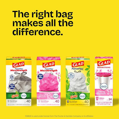 Glad ForceFlex Tall Kitchen Drawstring Trash Bags, 13 Gal, Fragrance Free, 140 Ct (Package May Vary)