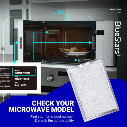 BlueStars Ultra Durable WB06X10309 WB06X10359 ME17R7021ES AA Microwave Grease Filter Replacement 7.64 x 5.12 - For G.E LG Kenmore Over-the-range Vent Hood Microwaves ME21R7051SS - 5 Packs