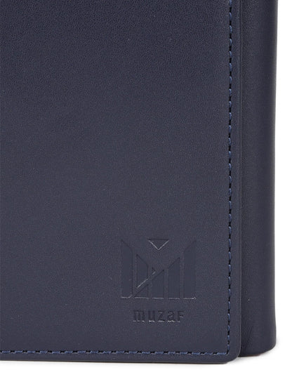 muzaf Trifold Premium Leather Wallet for Men with RFID Blocking (Navy Red)