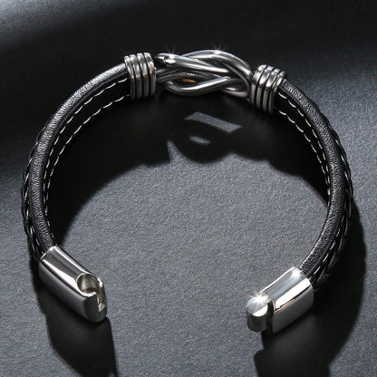 LJWVX Mens Leather Bracelet,Braided Leather Wristband Cuff Bracelets Stainless Steel Clasp,Jewellery Gift for Men Black 8.0inch