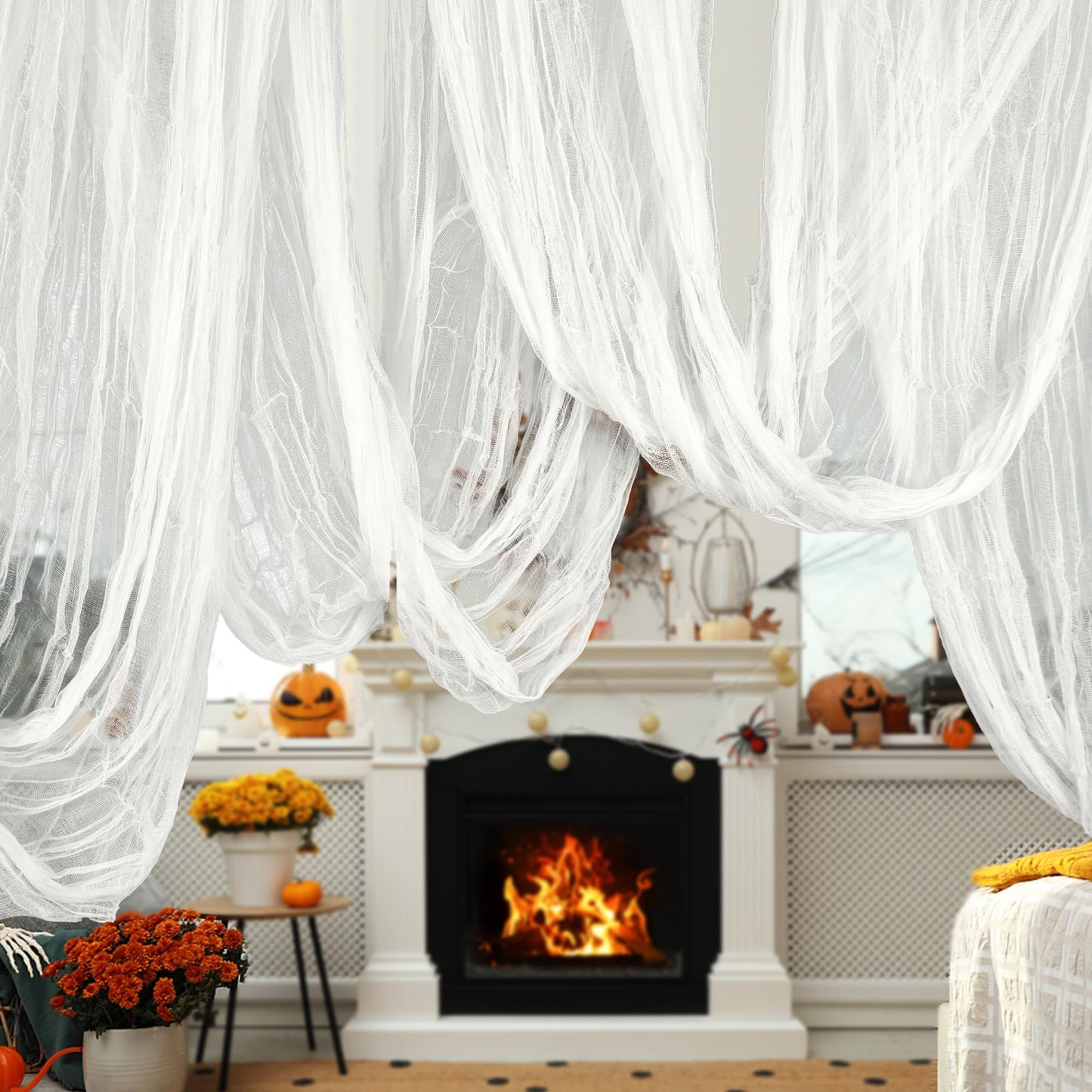 RunNico 600" x 85" Creepy Cloth - Large White Halloween Spooky Fabric Cloth - Creepy Spooky Halloween Decorations for Haunted House Window Backdrops Garden Party Yard Wall Doorway