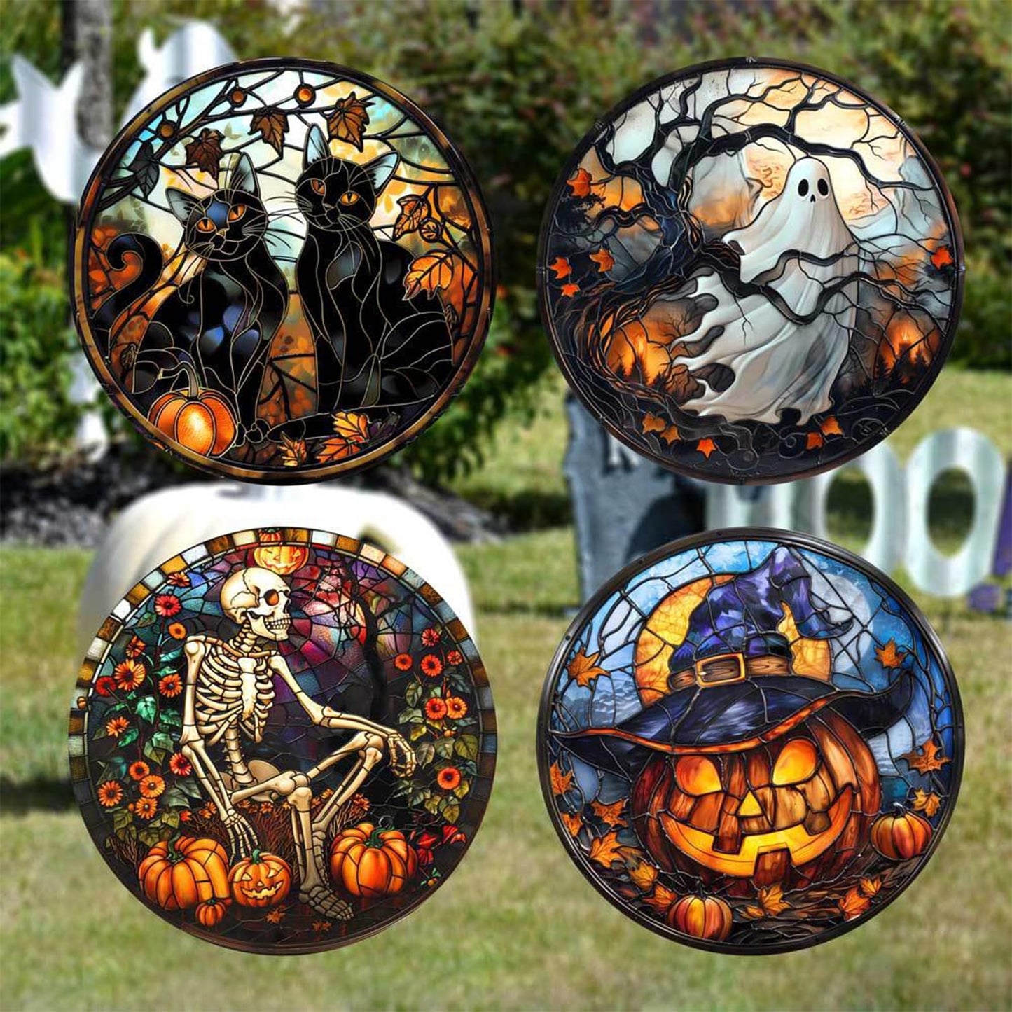 WBQMUNY 4 Styles Halloween Window Stickers,Black Cat Bat Pumpkin Witch Window Clings Decals for Halloween Party Decoration Glass Window Indoor and Outdoor Home Decor (SMJD058)