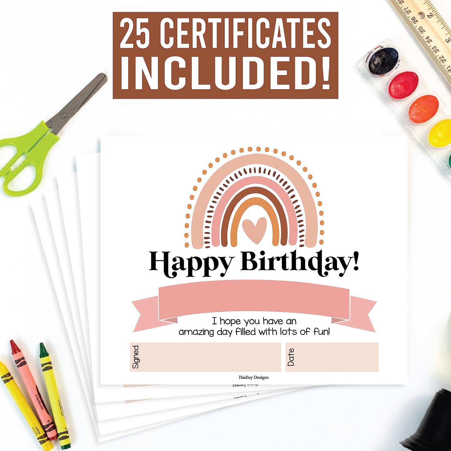 Happy Birthday Certificates for Students - 25 Student Birthday Certificates for Kids Classroom Must Haves, Teacher Supplies for Classroom Elementary, Boho Teacher Essentials