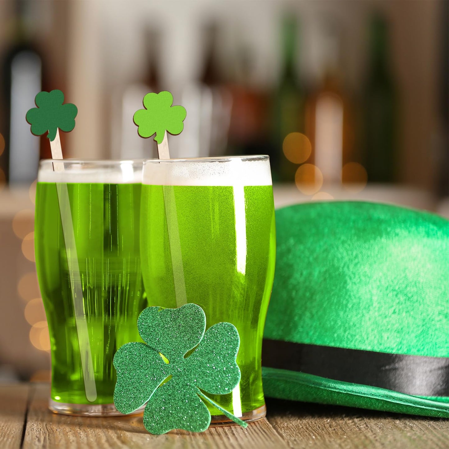JarThenaAMCS 120Pcs St. Patrick's Day Drink Stirrers Shamrock Disposable Wooden Stir Sticks Irish Green Clover Swizzle Stirrer for Coffee Beverage Party Bar Restaurant Home Weddings Holiday