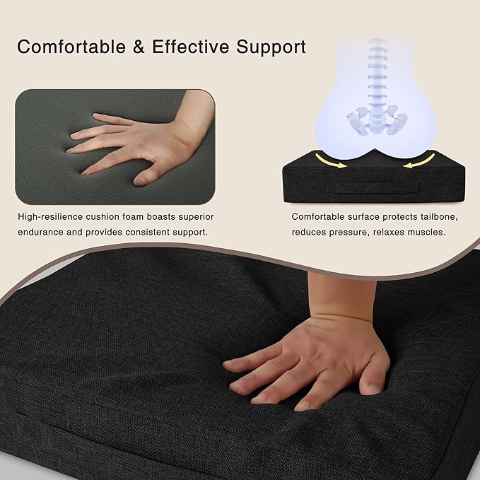 OVOV Recliner Cushions for Elderly 20"x20"x4" Thick Seat Cushion for Recliner Chair Large Square Non Slip Chair Pads with Washable Cover for Armchair Couch Black