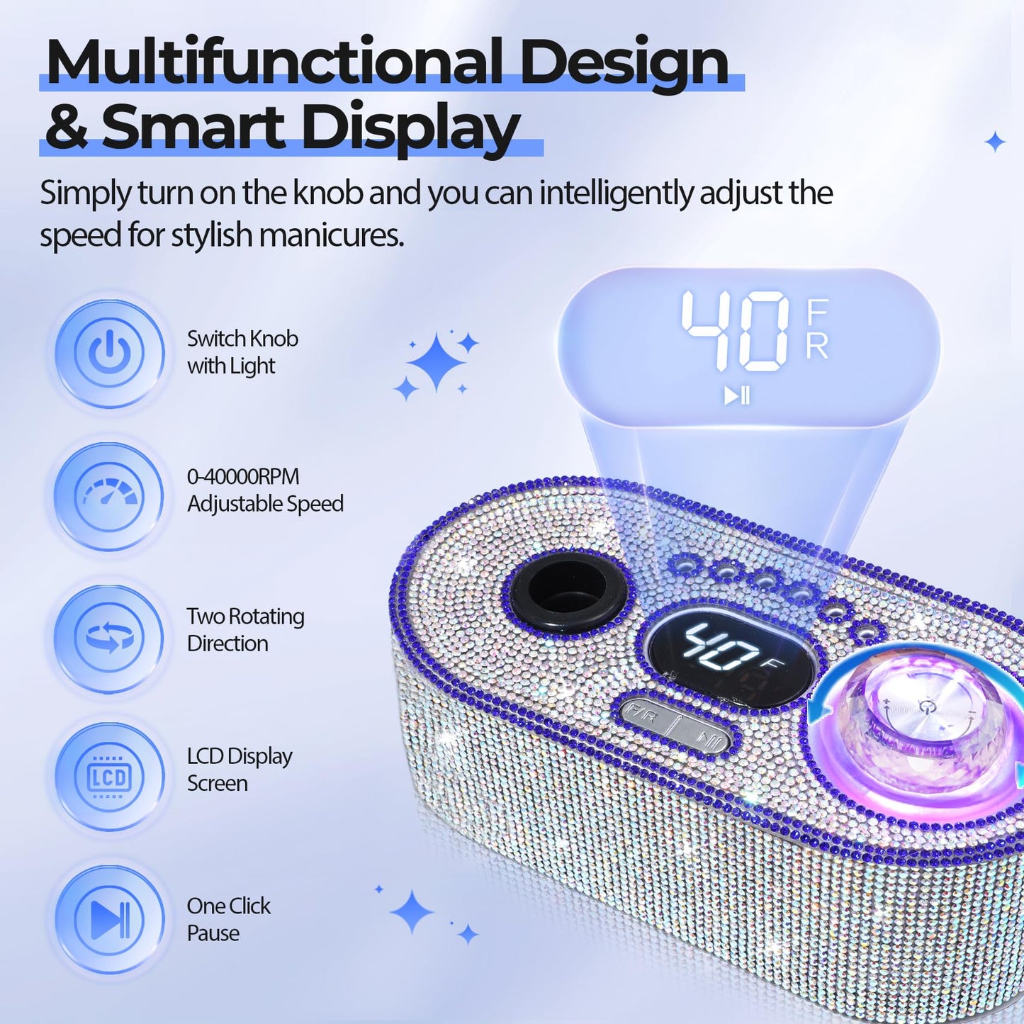 40000RPM Electric Nail File Drill Professional Kit, Drill Machine with LCD Display, Manicure Pedicure Polishing Acrylic Gel Nail Grinder for Salon, Home Use