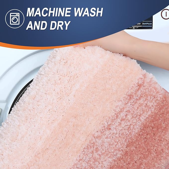 OLANLY Large Bathroom Rugs Mat 50x30, Extra Soft Absorbent Microfiber Bath Rugs, Rubber Backing, Quick Dry, Machine Washable Bath Mats for Bathroom Floor, Tub and Shower, Home Decor Accessories, Peach
