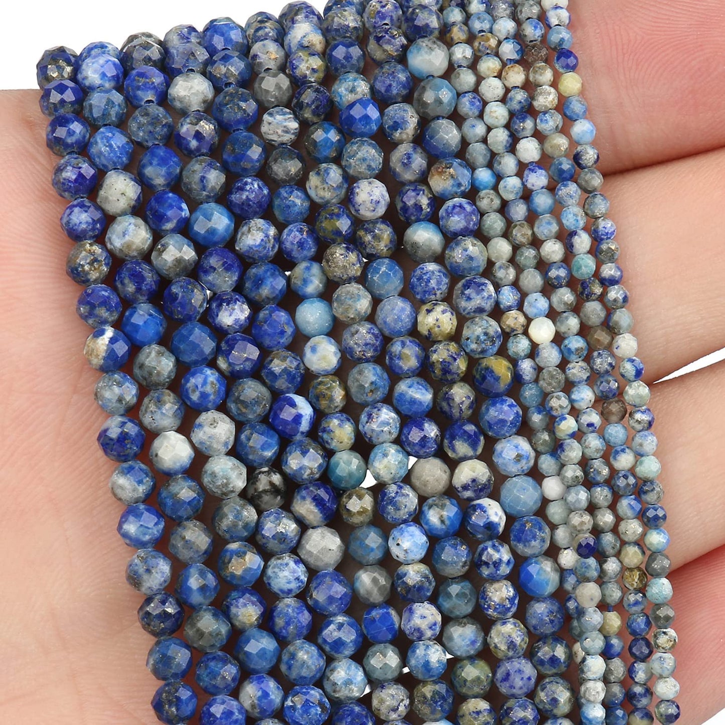 Song Xi 180pcs 2mm Natural Lapis Lazuli Gemstone Beads Faceted Round Loose Stone Beads for Jewelry Making (1 Strand)