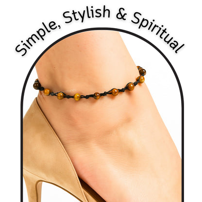 Amazing Gemstone Tigers Eye Anklet Ankle Bracelets for Women - Waterproof Beaded Healing Crystal Anklets, Plus Size Chakra Gemstone Bead Anklet (Stretchy Adjustable - Hand Knotted)