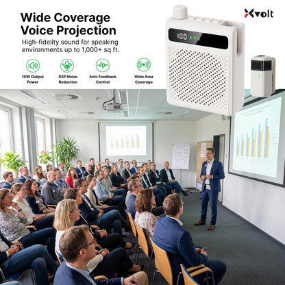 Xvolt Wireless Voice Amplifier for Teachers with Microphone - Portable Rechargeable 10W Bluetooth Speaker with Wireless Clip-On Mic Waist Strap for Classroom Teaching Public Speaking Training (White)