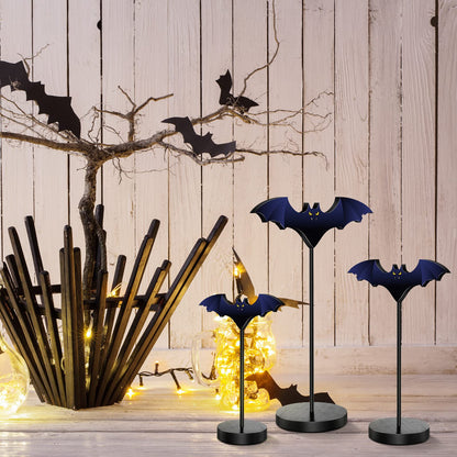 BBTO 3 Pieces Tall Standing Bat Decor Halloween Tiered Tray Decor Set Halloween Bats Wood Sign for Home Farmhouse, 3 Sizes(Bat)