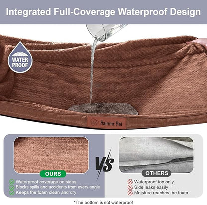 Rainmr Orthopedic Dog Beds for Large Dogs, Memory Foam Dog Beds Large Sized Dogs, Washable Removable Cover, Nonskid Bottom, Waterproof, for Indoor, Outdoor, Crate ＆ Car Use, 36x27x6 Inches, Brown Grey
