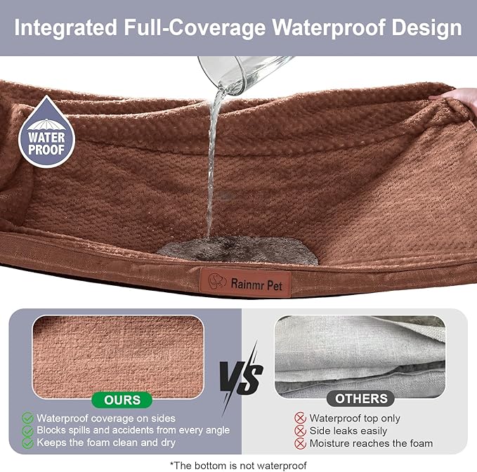 Rainmr Orthopedic Dog Bed for Small and Medium Dogs, Memory Foam Pet Bed with Washable Removable Cover, Nonskid Bottom, Waterproof, for Indoor, Outdoor, Crate ＆ Car Use, 30x20x6 Inches, Brown Grey