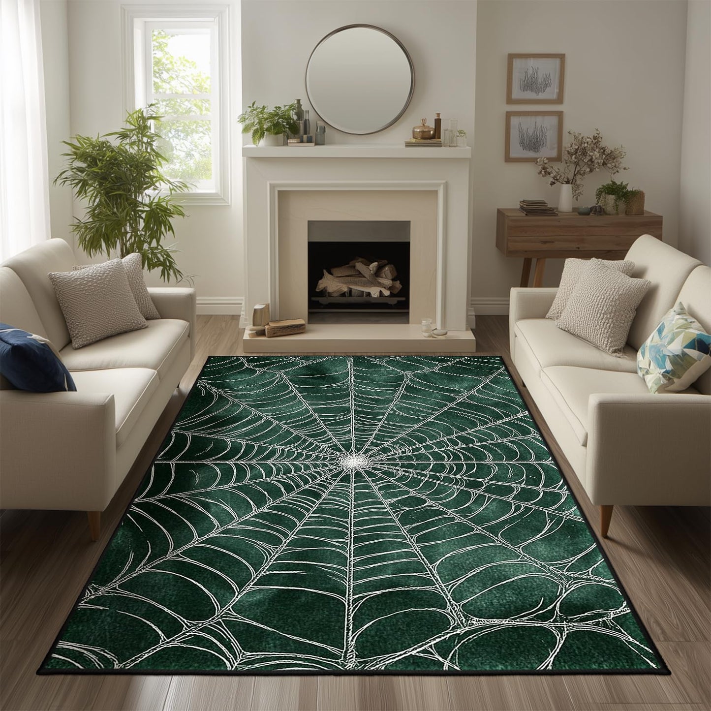 keepcute Spider Web Area Rug 5x7 ft Non-Slip Gothic Rug Spiderweb Floor Carpet Decor for Living Room Bedroom Living Room Study Carpet