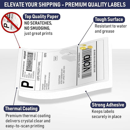 Dasher Products Thermal Shipping Labels Compatible with Dymo LabelWriter 4XL 1744907 4x6 Internet Postage Labels, Water Resistant, Strong Adhesive, Perforated, 220 per Roll, NOT for 5XL (4 Pack)