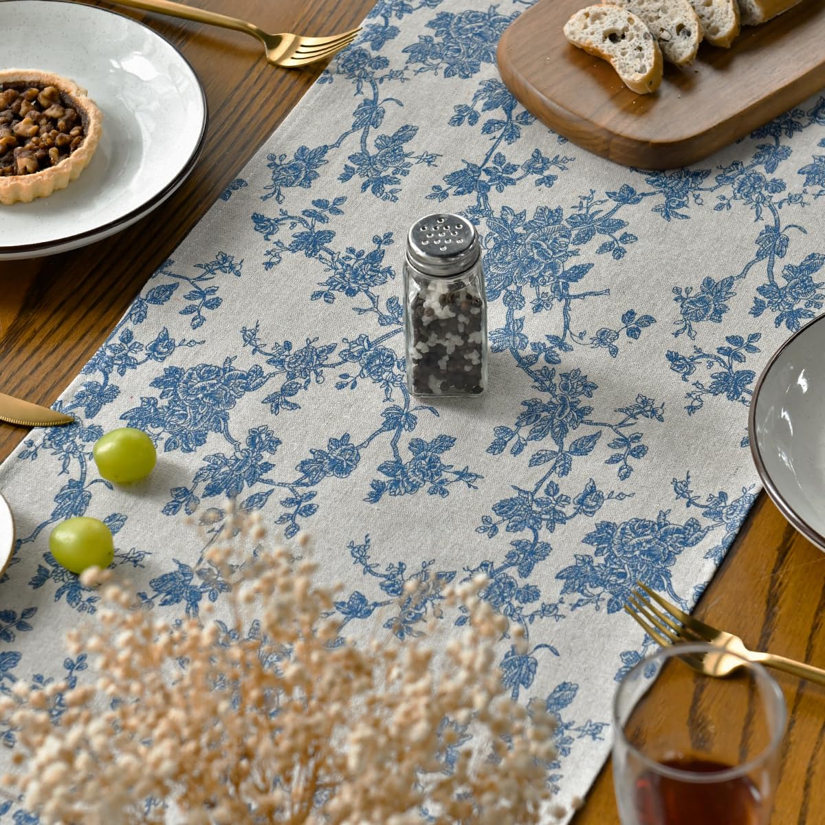 Artoid Mode Monochrome Sketch Branch Toile Textures Chinoiserie Cotton Dark Grey Table Runner, Seasonal Spring Summer Kitchen Dining Table Decoration for Home Party Decor 13x120 Inch