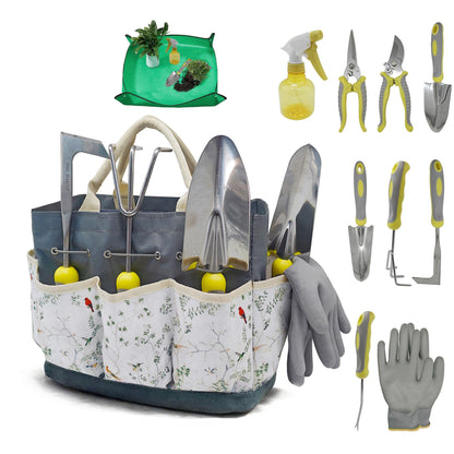 Gardening Tools Set, 11-Piece Stainless Steel Garden Hand Tool Set with Ergonomic Non-Slip Handles for Digging, Weeding, Pruning and Transplanting