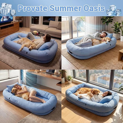 WROS Cooling Human Dog Bed for Summer, Breathable Washable Floor Lounger for People & Pets, 65"x36"x11", Ocean Blue, Pet Bed for Hot Weather Relaxing