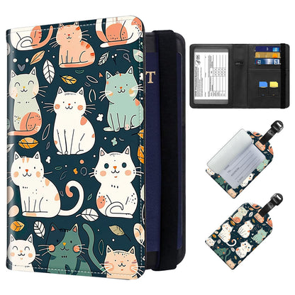 ETLKJVBL Exquisite Passport Holder for Travel Accessory, Leather Passport Cover with Space for Documents and Family Photos, Travel Passport Wallet for Women and Men Pattern Design(Cute Cats)