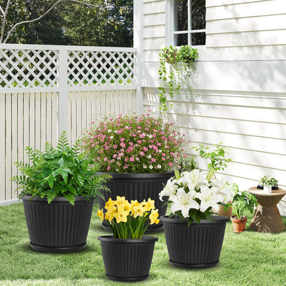 Fodetyff 10-inch-Plastic-Plant-Pots-with-Saucer, Flower Pots Containers for Indoor Outdoor Plants, Large Resin Planter with Drainage Holes and Saucers for Snake Plant Monstera