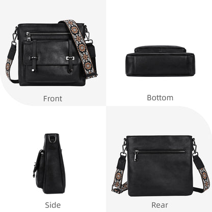 Iswee Soft Leather Crossbody Bags for Women Shoulder Handbags Multi Pocket Travel Purse with Adjustable Strap Medium Size (Black)