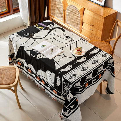 EVENHUG Halloween Theme Sofa Covers with Tassels Reversible Couch Cover for Pets Dogs Halloween Home Decoration Sofa Slipcover for 2-3 Cushion Couch Washable Chenille Couch Protector (71" X102")