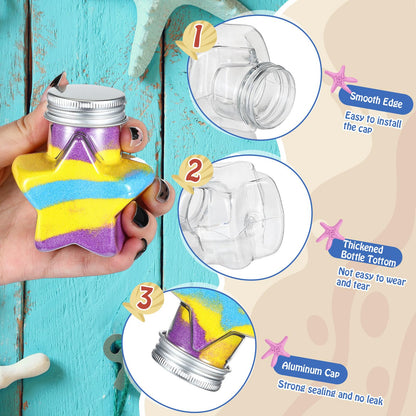 Hsei 50 Pcs Plastic Sand Art Bottles and 5 Mini Funnels Round Clear Potion Bottles Candy Jars for Liquor Birthday Decoration DIY Art Crafts Gift, Without Sand(Star)