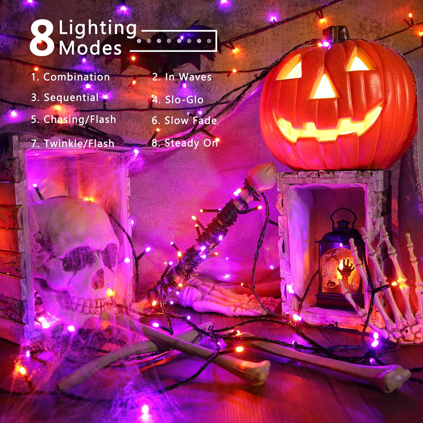 Brizled Halloween Lights, 262.46FT 800 LED Halloween Lights, Mini Purple Light 8 Modes Waterproof, Plug in Orange LED String Light for Outdoor Indoor Thanksgiving Party Decor (Orange & Purple)
